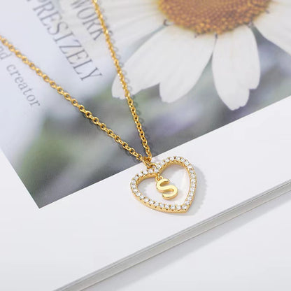 In Stock Direct Selling Exclusive for Cross-Border Letter Necklace 26 Letter Heart-Shaped Zircon Necklace Jewelry Love Heart Pendant Necklace