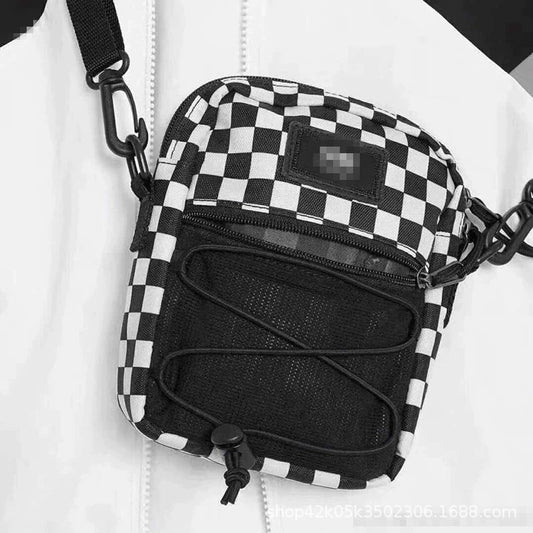 Wanjia Fashion Brand Black and White Messenger Bag Fashion Brand Small Shoulder Bag Chess Plate Grid Men's and Women's Outdoor Single-Shoulder Bag Mobile Phone Bag Cross-Border