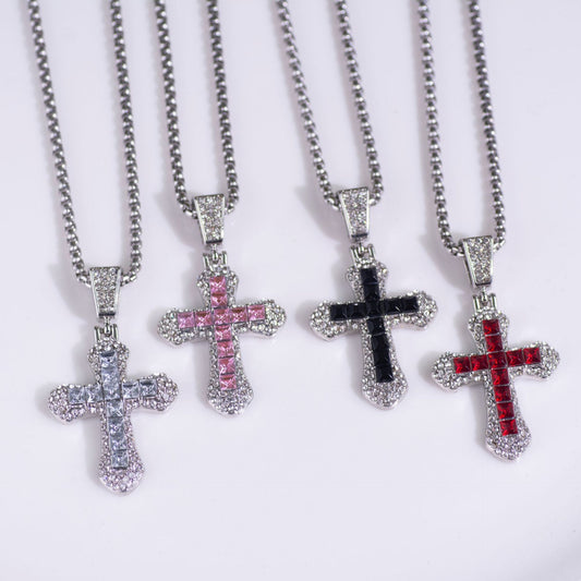 Cross-Border HOTan and NEWn Diamond Cross Necklace New Zircon Pendant Hip Hop Trend Personality Sweater Chain Ornament