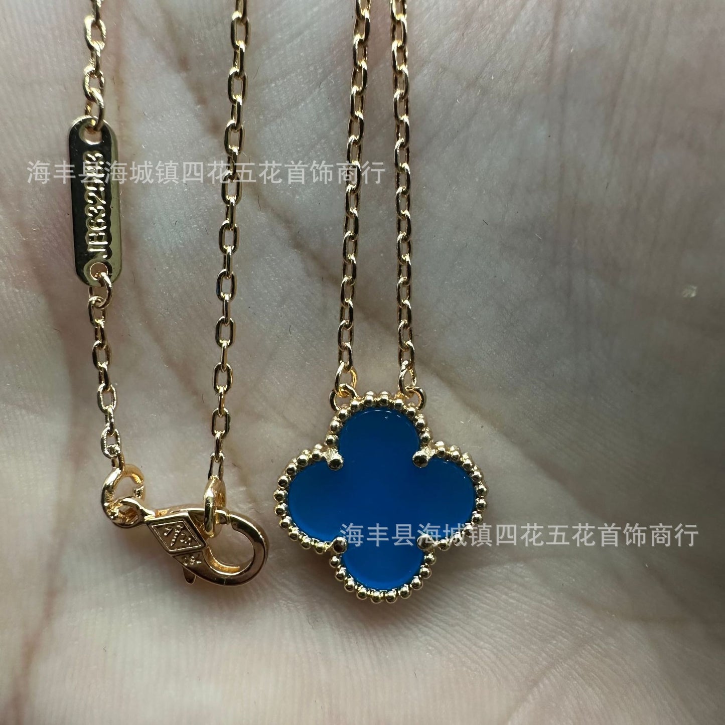 High Version V Gold NOVEMBER'S Clover Necklace Single Flower Natural Fritillary Agate Pendant Double-Sided Clover Clavicle Chain