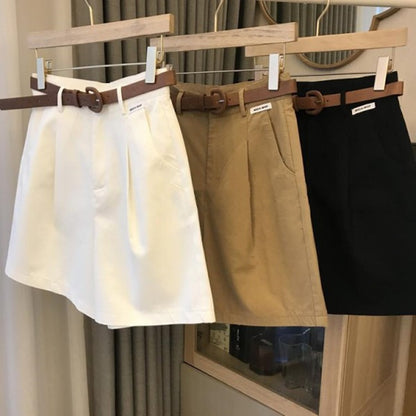 [Belt Attached] Summer Slimming Workwear Shorts Fifth Pants Women's Tight Waist Temperament High Waist Suit Wide Leg Pants Fashion