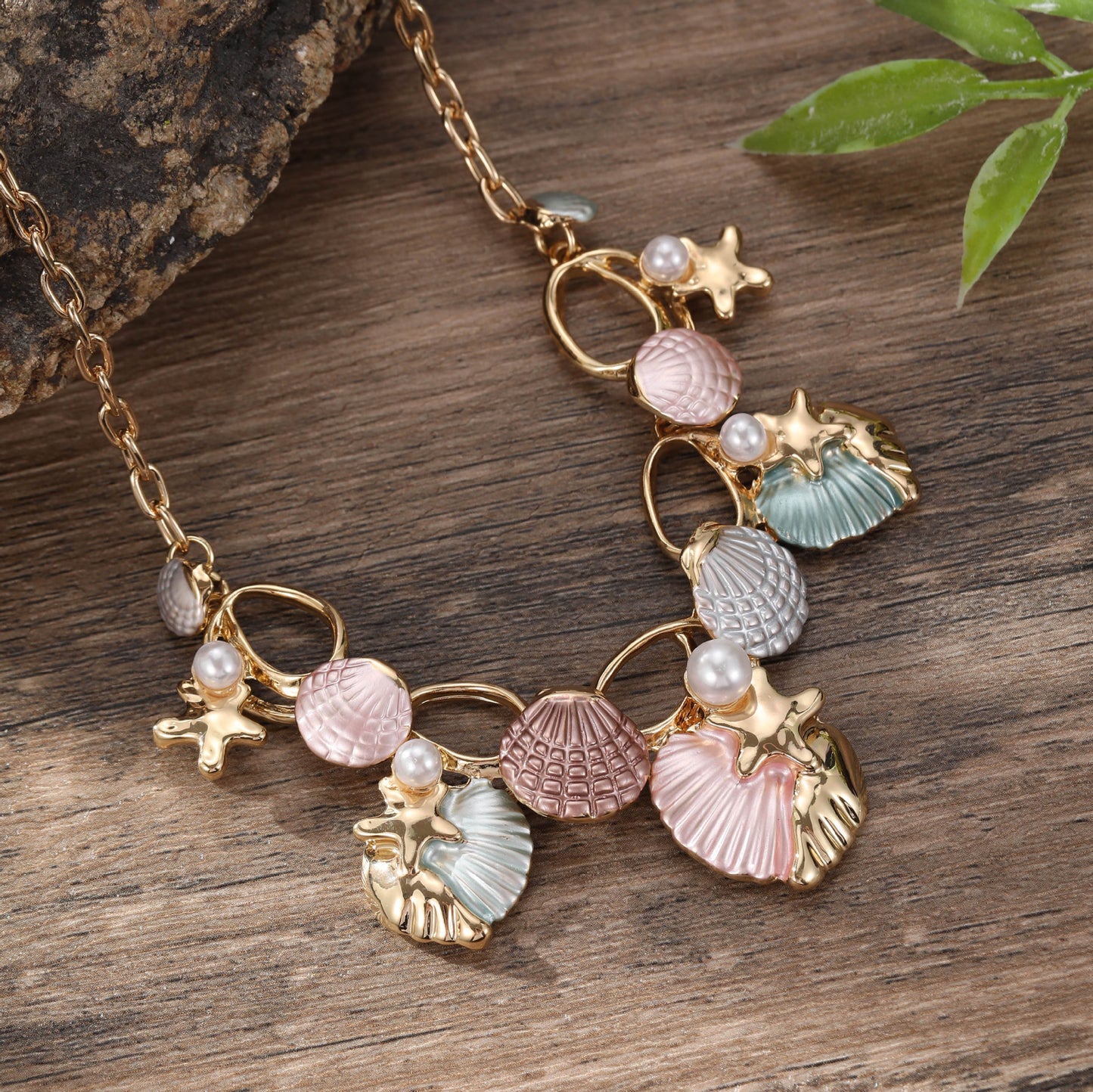 vakkv  Cross-Border New Arrival Colorful Painting Oil Shell Starfish Necklace Fresh Beach Shell Women's All-Match Necklace Wholesale