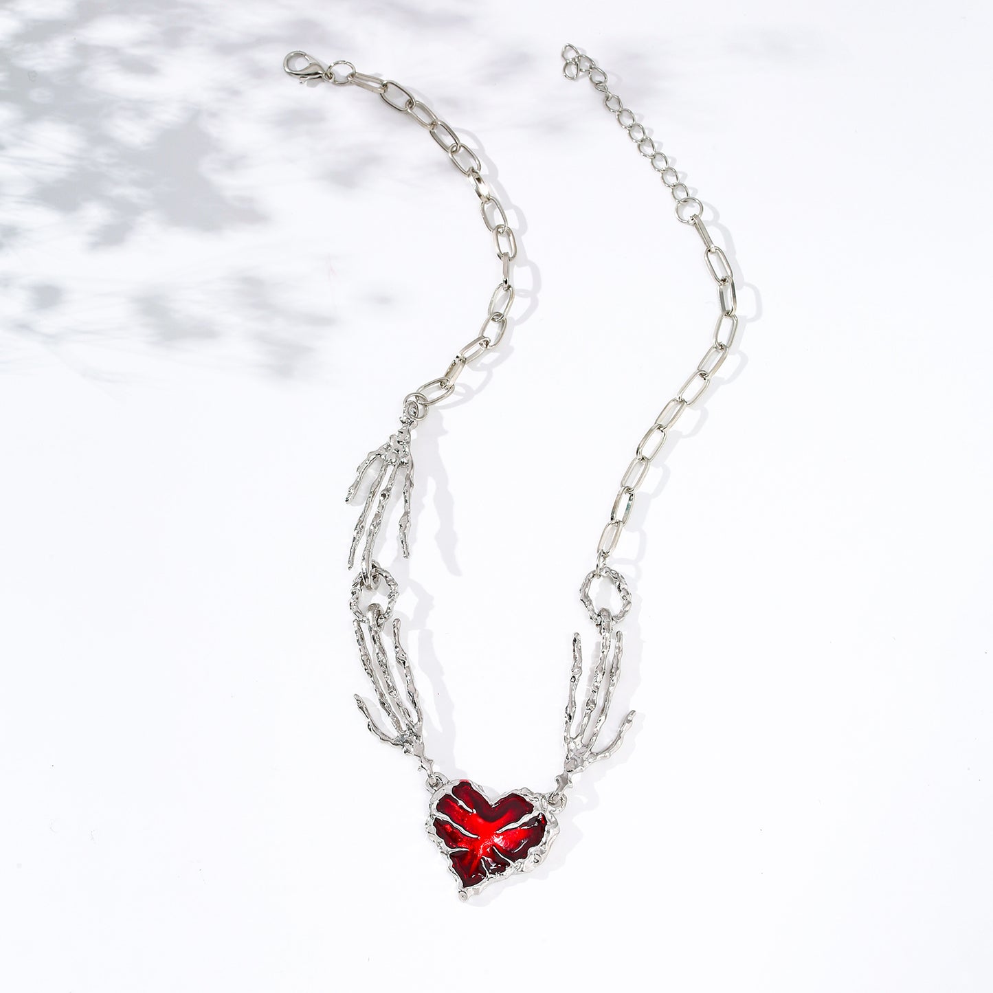 Sweet Cool Ghost Claw Stitching Red Love Necklace Special-Interest Design Exaggerated Punk Clavicle Chain Necklace Factory Wholesale