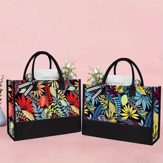 Cross-Border Hot Tote Bag Cosmetic Bag Full Version Maple Leaf Printed Handbag Waterproof Cosmetic Bag Factory in Stock Wholesale