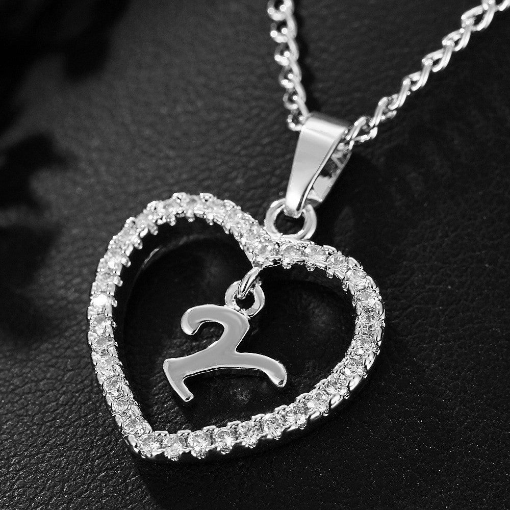 In Stock Direct Selling Exclusive for Cross-Border Letter Necklace 26 Letter Heart-Shaped Zircon Necklace Jewelry Love Heart Pendant Necklace