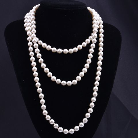 VAKKV European and American Fashion Glass Imitation Pearl Necklace Women's Simple Knot Multi-Layer Long Sweater Chain Clothing Accessories Wholesale