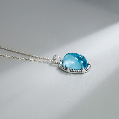 Korean Style Thai Silver 925 Sterling Silver Blue Light Stone Drop Pendant Silver Necklace Women's Simple All-Match Ins Cold Style Clavicle Chain