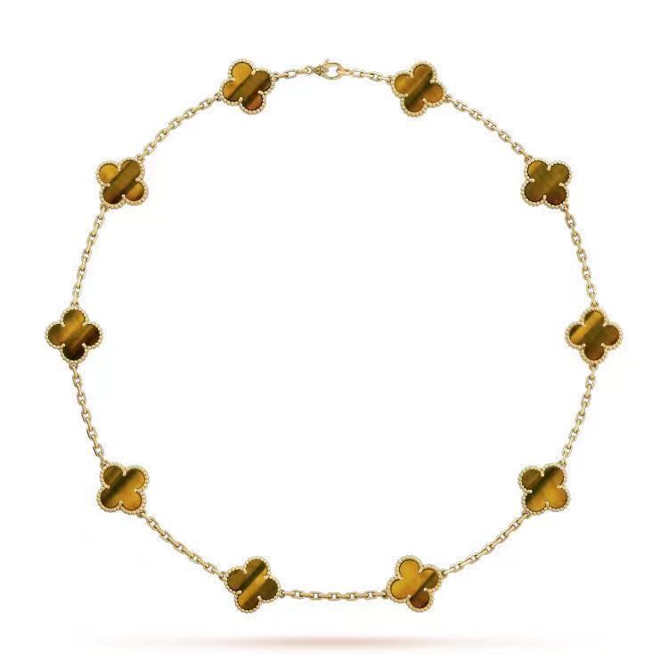 vakkv Factory Direct Supply Yellow Gold Black Agate Ten Flower Necklace Double-Sided Four-Leaf Clover Clavicle Chain NOVEMBER'S Luxury Brand