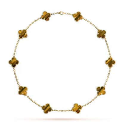 vakkv Factory Direct Supply Yellow Gold Black Agate Ten Flower Necklace Double-Sided Four-Leaf Clover Clavicle Chain NOVEMBER'S Luxury Brand