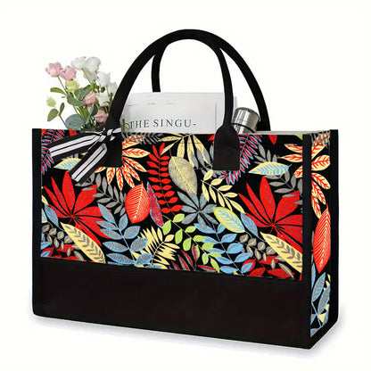 Cross-Border Hot Tote Bag Cosmetic Bag Full Version Maple Leaf Printed Handbag Waterproof Cosmetic Bag Factory in Stock Wholesale