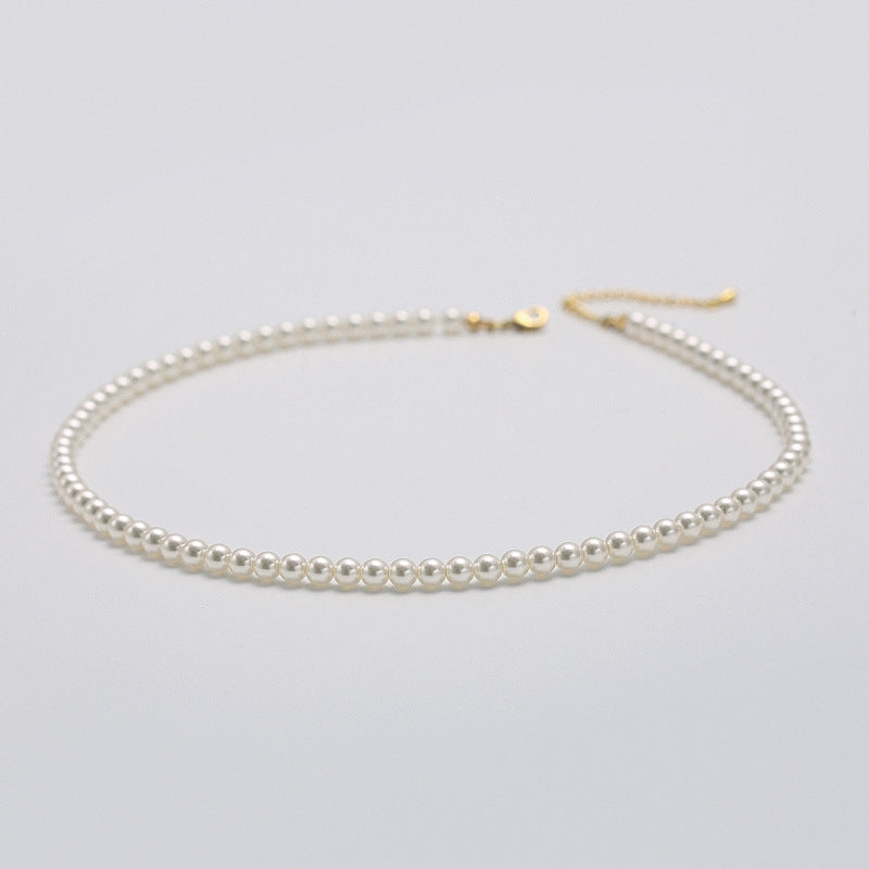 Fever Pearl Necklace Same Style Perfect Circle High-Grade Simple Retro Clavicle Chain Temperament Classic Style Korean Necklace