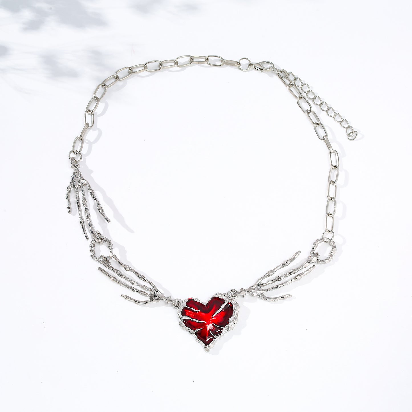 Sweet Cool Ghost Claw Stitching Red Love Necklace Special-Interest Design Exaggerated Punk Clavicle Chain Necklace Factory Wholesale