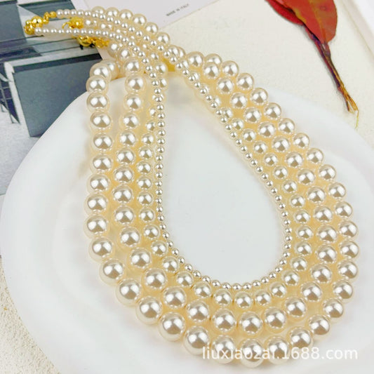 Cross-Border New Arrival Shijia High-Gloss Crystal Pearl Necklace Warm White Titanium Steel Version Magnetic Buckle Fashion All-Match Clavicle Chain Batch