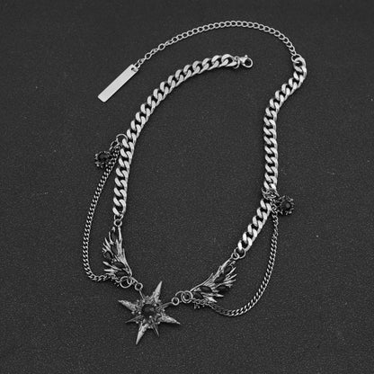 vakkv Dark Style Wings Eight-Pointed Stars Necklace Subculture Y2g Sweet Cool Hot Girl Punk Wings Necklace Sweater Chain Clavicle Chain