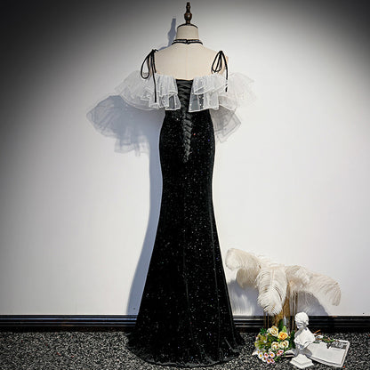VSKKV Evening Dress for Women  New Banquet Elegant Graceful Socialite Strap Fishtail Long  Style Host Evening Dress