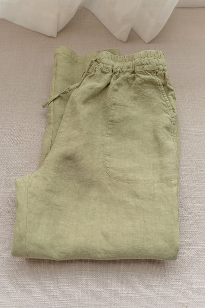 Sx24599 Stone Washed Pure Linen Refreshing and Neat Cropped Skinny Pants Female Spring and Summer 24599