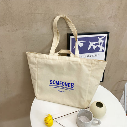 South Korea Idle Style Large Capacity Canvas Bag Women's Men's Shoulder Ins Canvas Bag Handbag All-Matching Harajuku Ulzzang