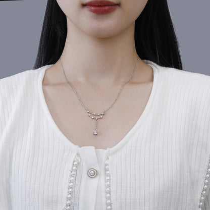 vakkv  Jinyili S925 Silver Twelve Constellation Zircon Necklace Simple All-Match Special-Interest Design Tassel Pentagram Clavicle Chain