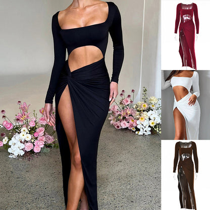 2024  Summer New European and American Women's Clothing Elegant Fashion Temperament Navel Tight Waist Hot Girl Sexy Dress