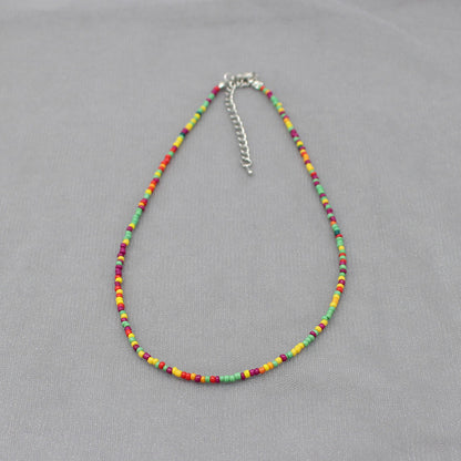 New Korean Style Dopamine Color Small Rice-Shaped Beads Necklace Girly Style Bohemian Beaded Necklace Clavicle Chain Wholesale