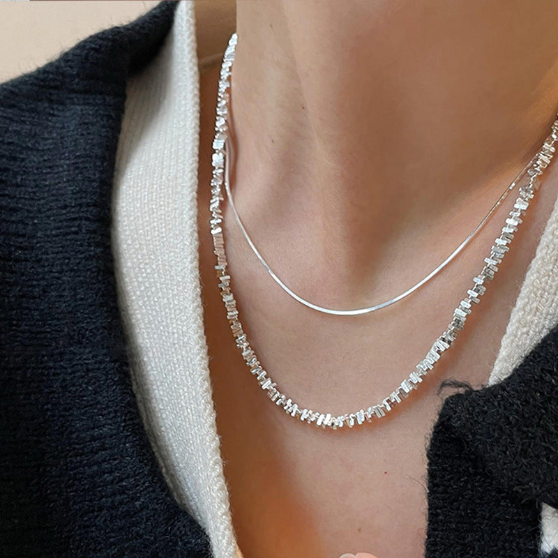 Light Luxury Minority Design S925 Sterling Silver Triangle Small Pieces of Silver Necklace Women's High-Grade Versatile Fashion Short Necklace Fashion