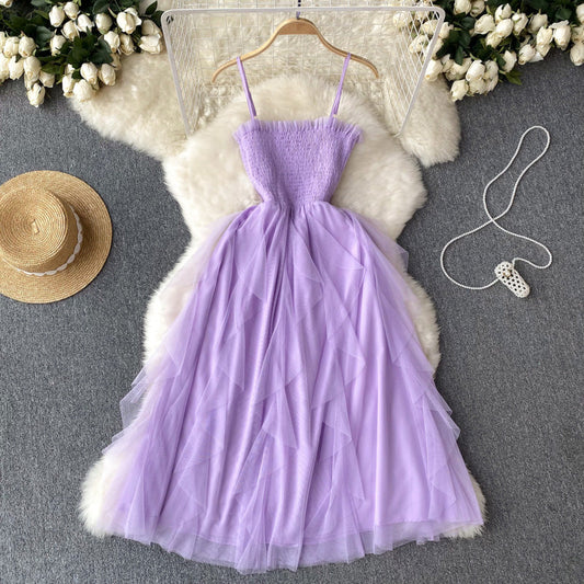 VAKKV Cute A line Sleeveless Tulle Dress Beach Summer Holiday Dress P254