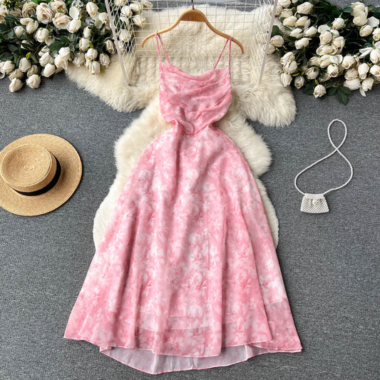 VAKKV Cute A line Sleeveless Straps Backless Summer Pink Holiday Dress P240