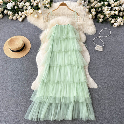 VAKKV Sexy Straps Tulle Mint Green Dress Women Holiday Dress P228