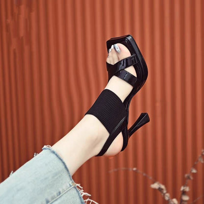 Thin Strap Crossing Fashion Sandals Women's Summer Square Toe High Heels  New Fashion Super High Stiletto Heel Party Shoes