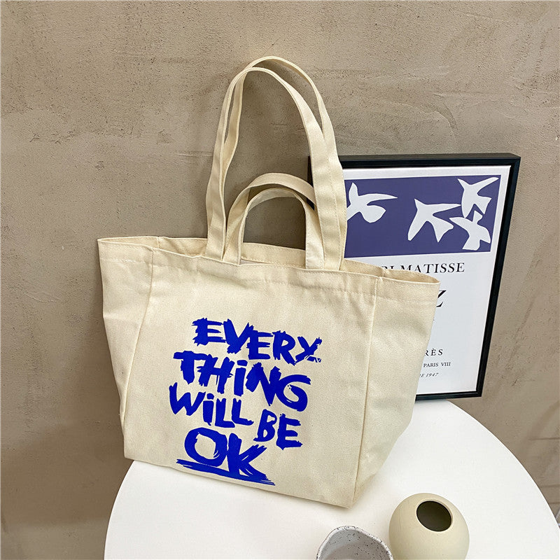 South Korea Idle Style Large Capacity Canvas Bag Women's Men's Shoulder Ins Canvas Bag Handbag All-Matching Harajuku Ulzzang