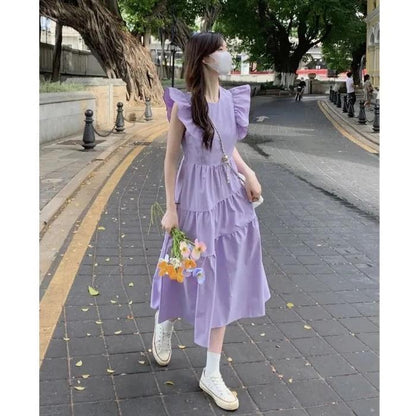 Summer Flying Sleeve Loose Princess Dress New Sweet Temperament Slim-Fit Dress  High-Grade Long Dress