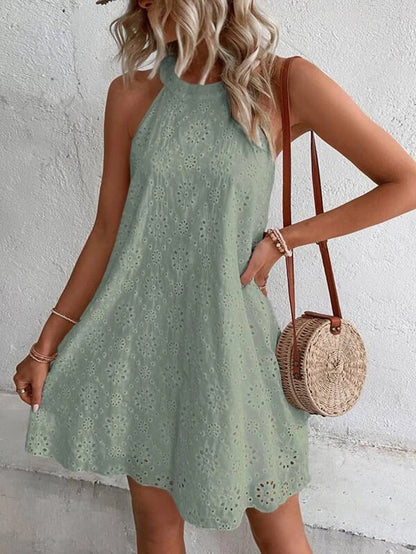 2024 Europe and America Cross Border Hot Trade Summer New Women's Lace Solid Color Sleeveless Button Halter  Dress