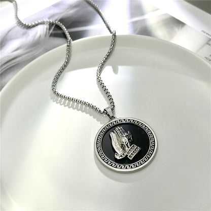 Cross-Border European Hip Hop Titanium Steel Necklace Men's Fashionable All-Match Pendant Retro Personal Accessories Women's Long Sweater Chain Pendant