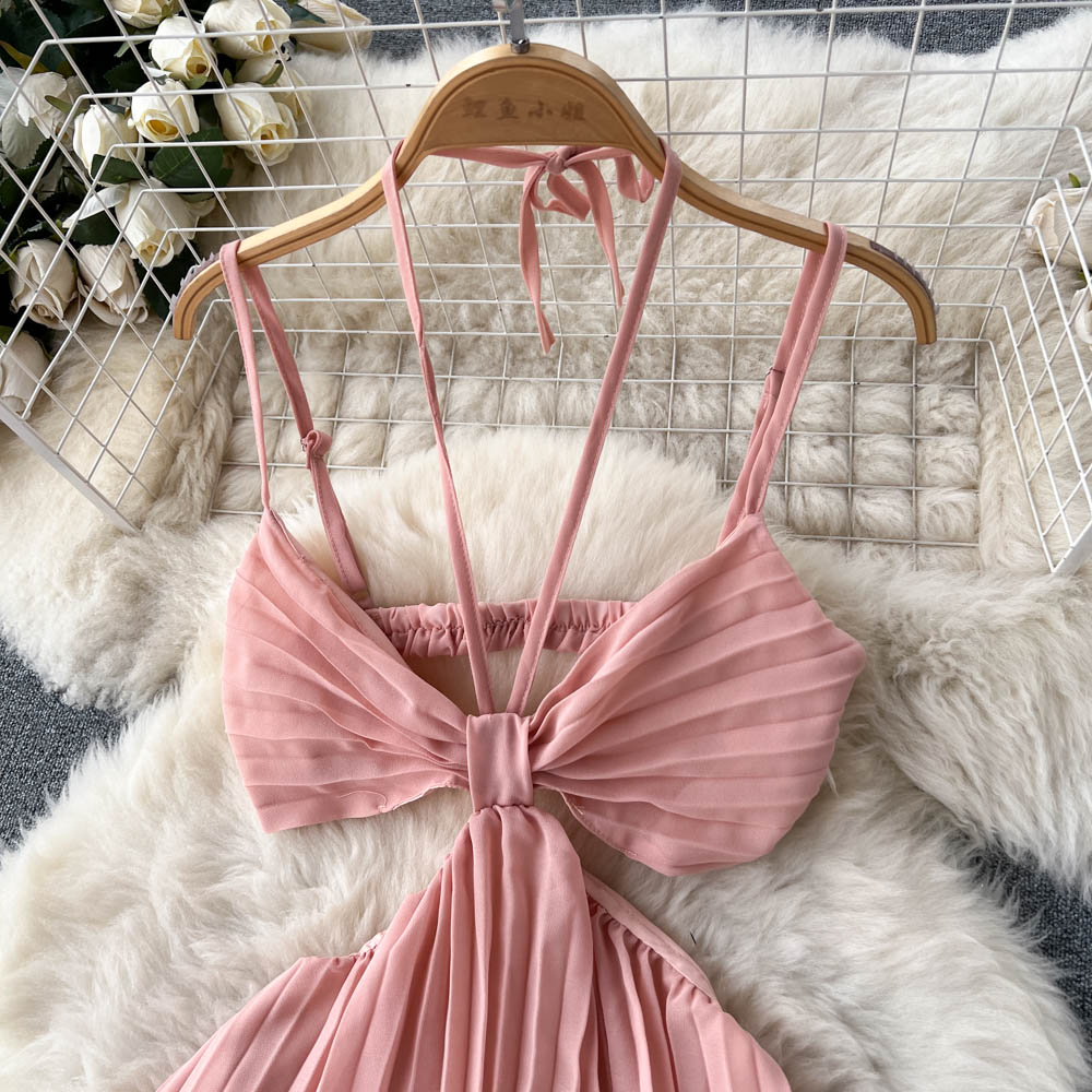 VAKKV Sexy A line Sleeveless Pink Summer Holiday Dress P248