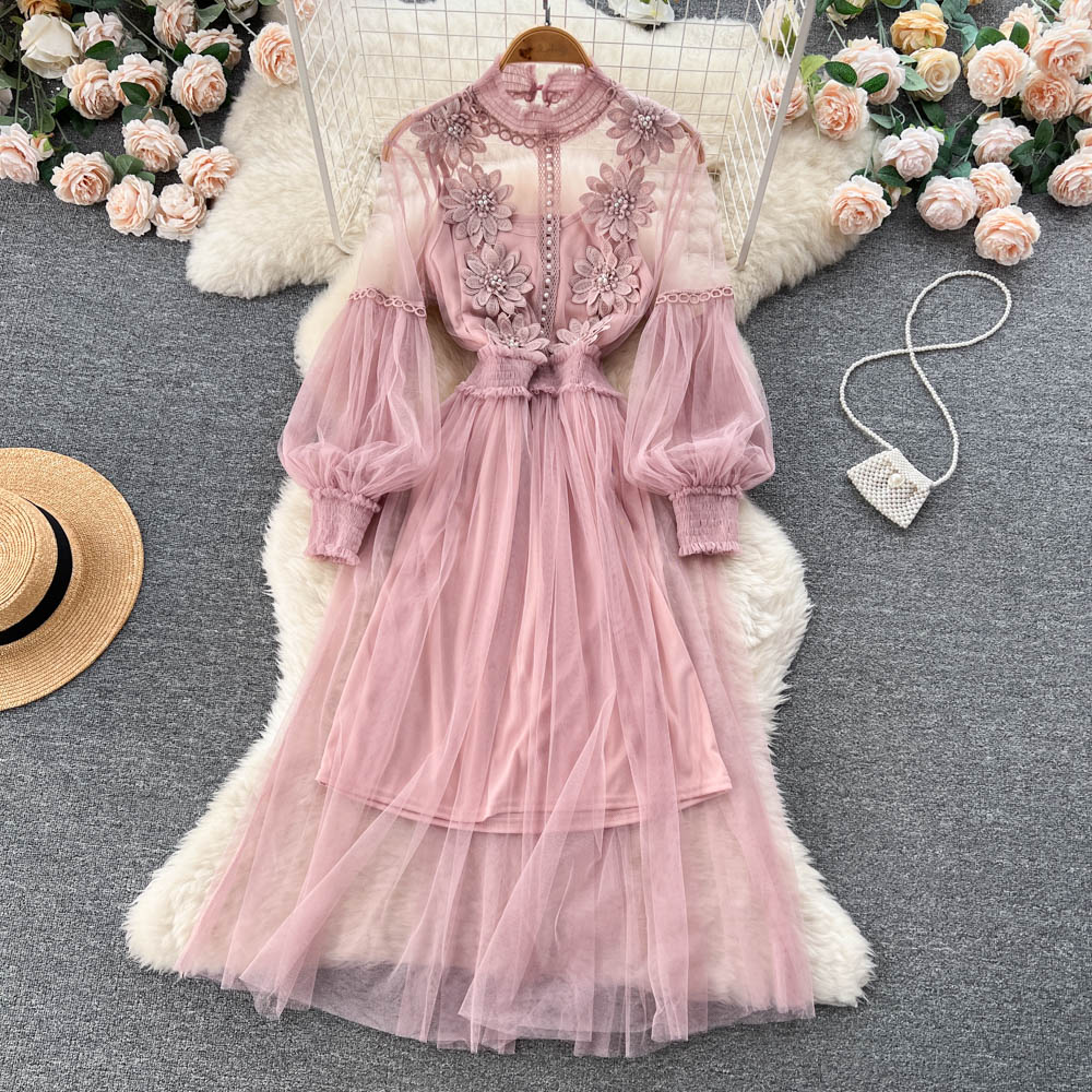 VAKKV Vintage A line long sleeves lace dress women's dress P230