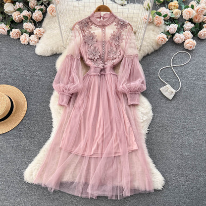 VAKKV Vintage A line long sleeves lace dress women's dress P230