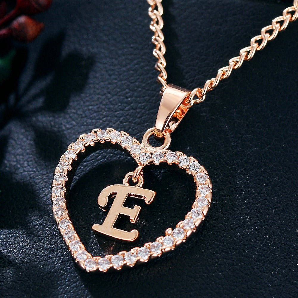 In Stock Direct Selling Exclusive for Cross-Border Letter Necklace 26 Letter Heart-Shaped Zircon Necklace Jewelry Love Heart Pendant Necklace