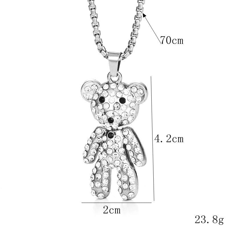 New Trendy Cool Full Diamond Rabbit Necklace Female Ins Hip Hop Cool Pendant All-Matching Long Sweater Chain Factory Wholesale