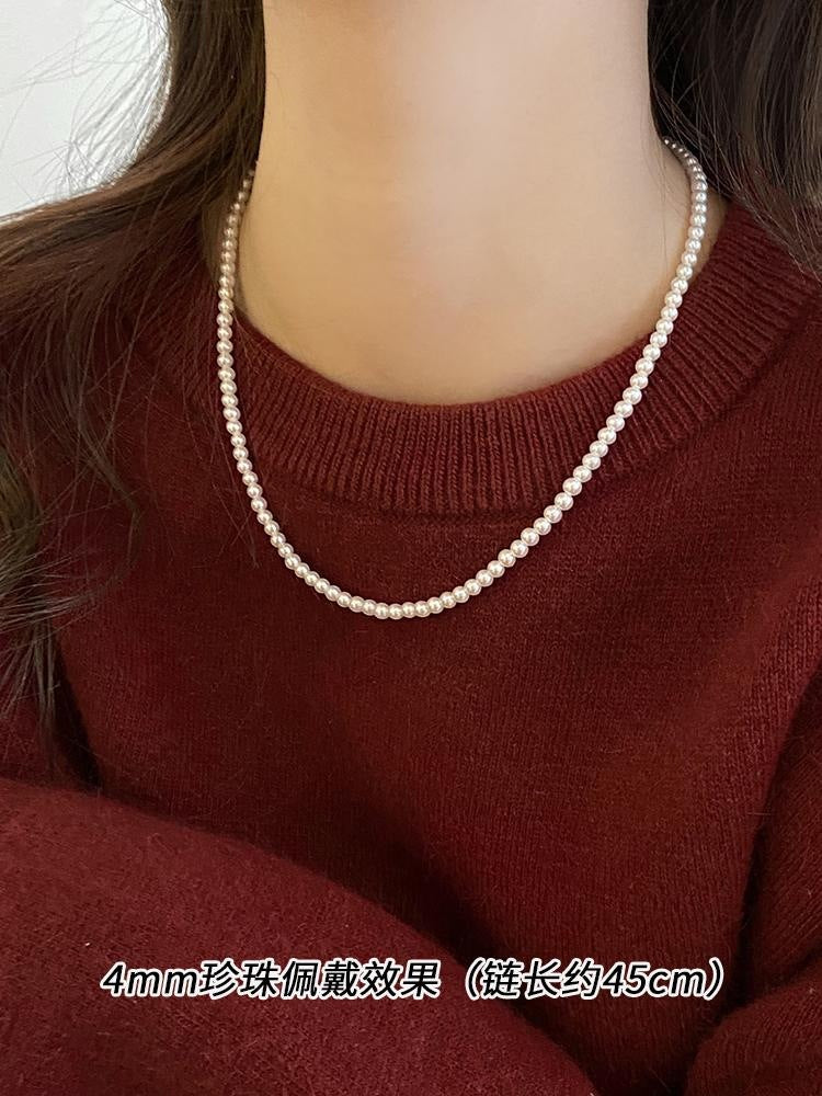 Shijiaao White Magnetic Buckle Perfect Circle Pearl Necklace for Women Autumn and Winter New Sweater Chain Light Luxury Temperament Necklace Wholesale