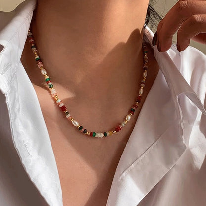 Natural Stone Freshwater Colorful Pearl Glaze Dopamine Beaded Necklace Women's All-Match High Sense Summer Necklace Jewelry