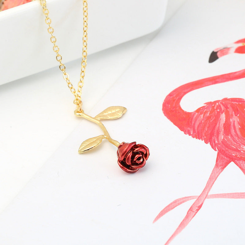 vakkv HOTan and NEWn New Accessories Creative Drop Red Rose Pendant Necklace for Girlfriend Valentine's Day Gift