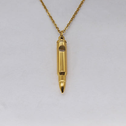 Cross-Border Hot Veterans Memorial Bullet Pendant Necklace Wild Projection Stone Titanium Steel Bullet Clavicle Chain Wholesale