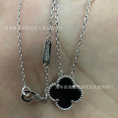 High Version V Gold NOVEMBER'S Clover Necklace Single Flower Natural Fritillary Agate Pendant Double-Sided Clover Clavicle Chain