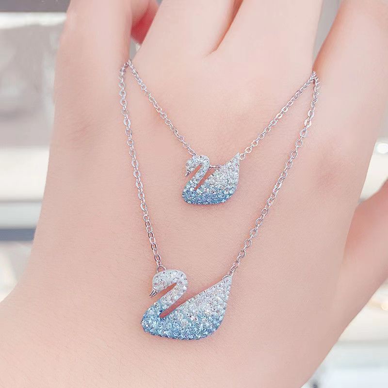 VAKKV Shijia 1:1 High Version Gradient Blue Black Swan Necklace Female Polo Crystal Swan Clavicle Chain Factory Delivery