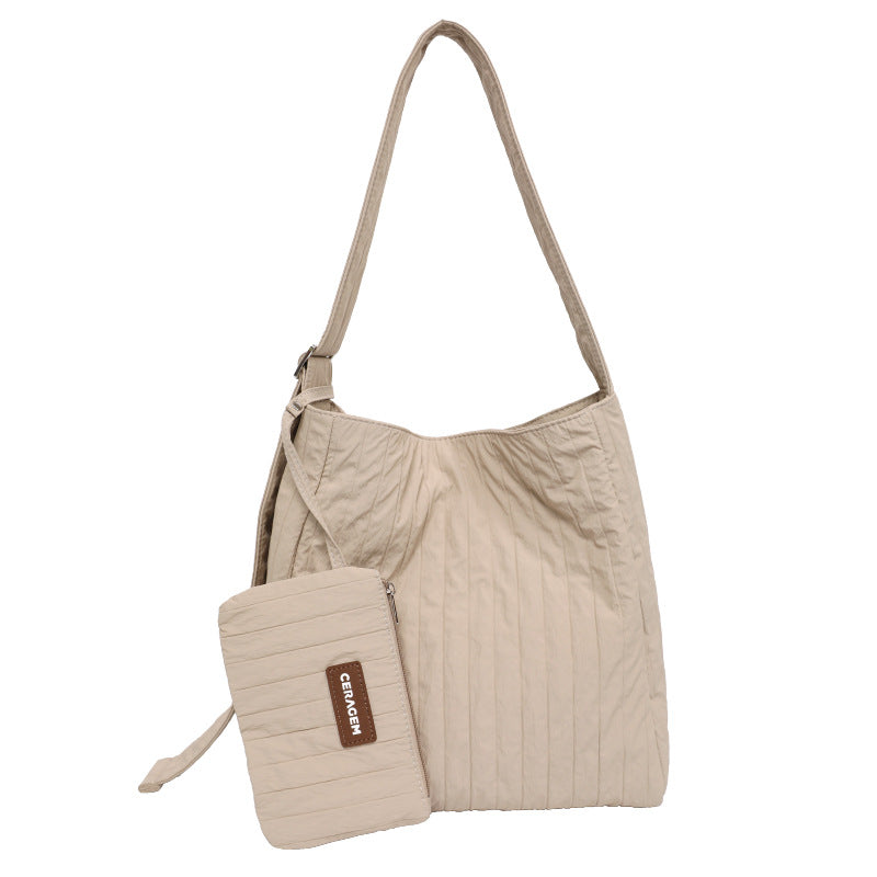 Summer New Cross-Border Bag Pleated Underarm Bag Tote Bag Korean Style Canvas Bag Large Capacity Shoulder Bag for Women