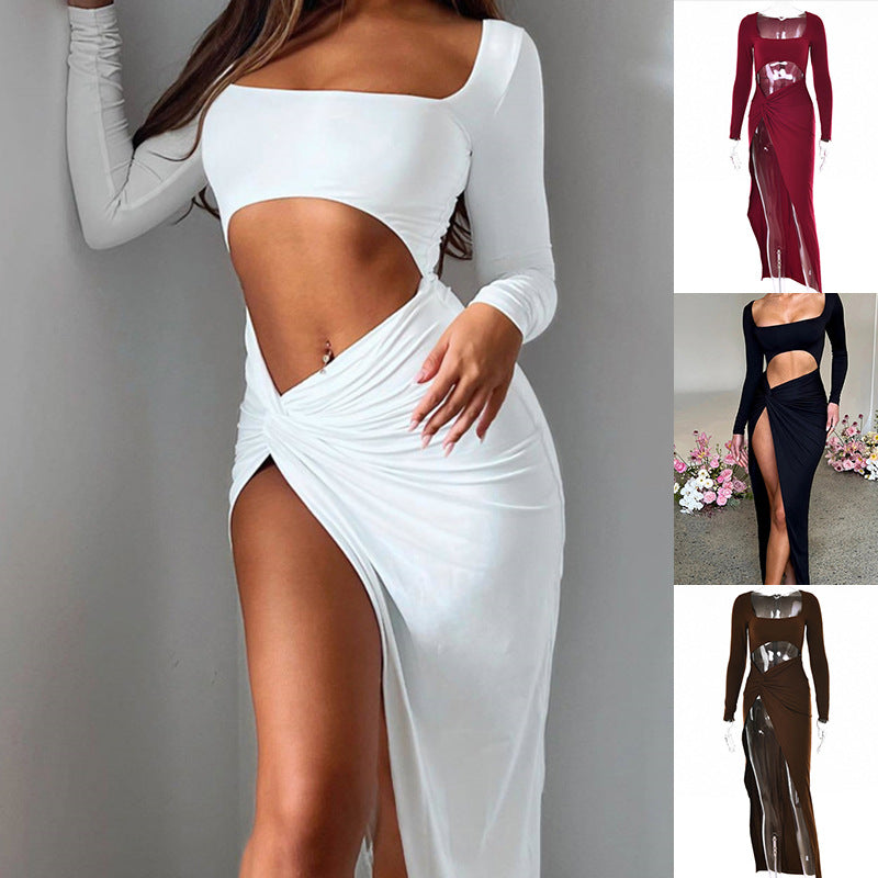 2024  Summer New European and American Women's Clothing Elegant Fashion Temperament Navel Tight Waist Hot Girl Sexy Dress