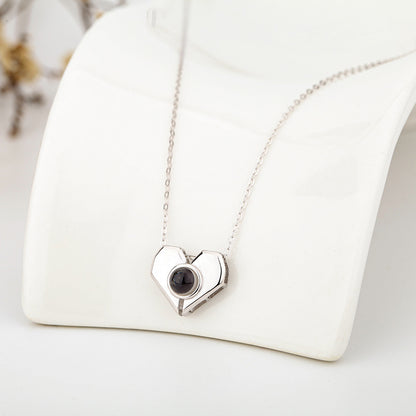 VAKKV S925 Silver 100 Languages I Love You Heart-Shaped Projection Necklace Female South Korea  Cross Border Clavicle Chain