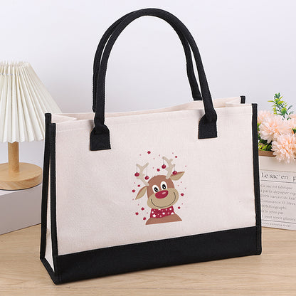 Cross-Border Hot Selling Canvas Shoulder Bag Large Capacity Printed Tote Women's Stylish and Lightweight Portable Gift Shopping Bag