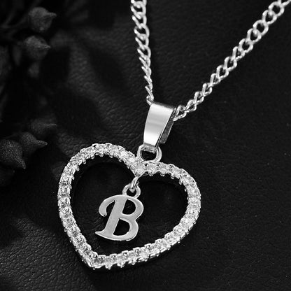 In Stock Direct Selling Exclusive for Cross-Border Letter Necklace 26 Letter Heart-Shaped Zircon Necklace Jewelry Love Heart Pendant Necklace