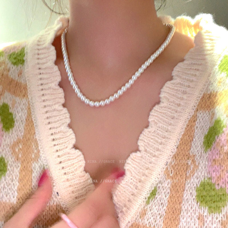 South Korea Fever Bloggers Same Style Pearl Necklace  New Women's Simple Temperamental All-Match Clavicle Chain Neck Chain